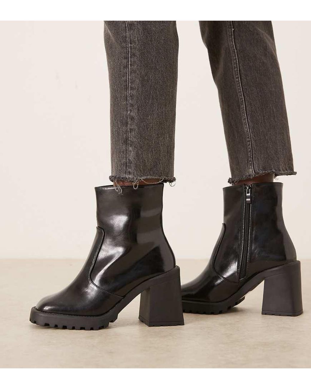 Raid Wide Fit Black Sugar Block Heeled Ankle Boots