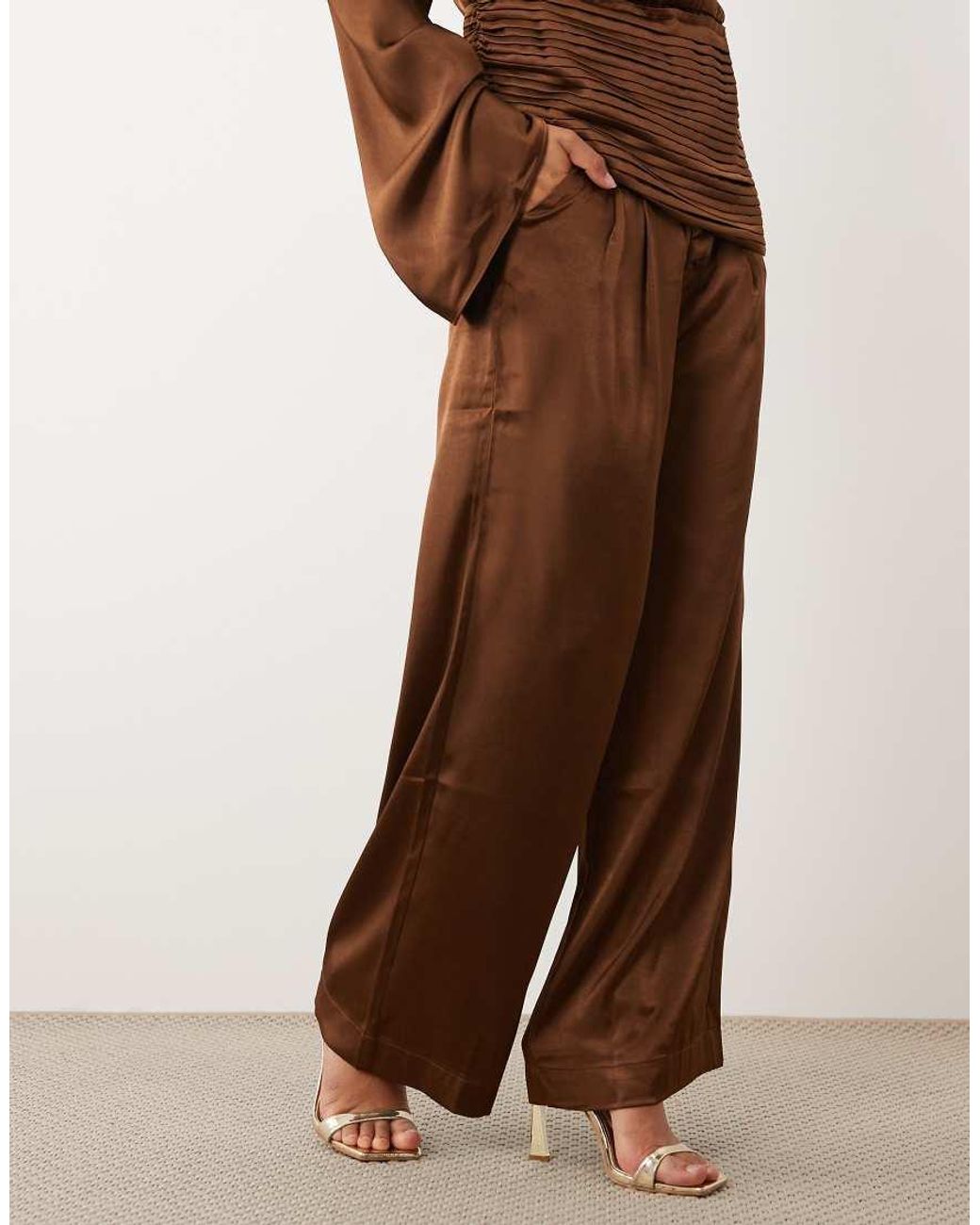 JW PEI Brown Exclusive Satin Wide Leg Pants