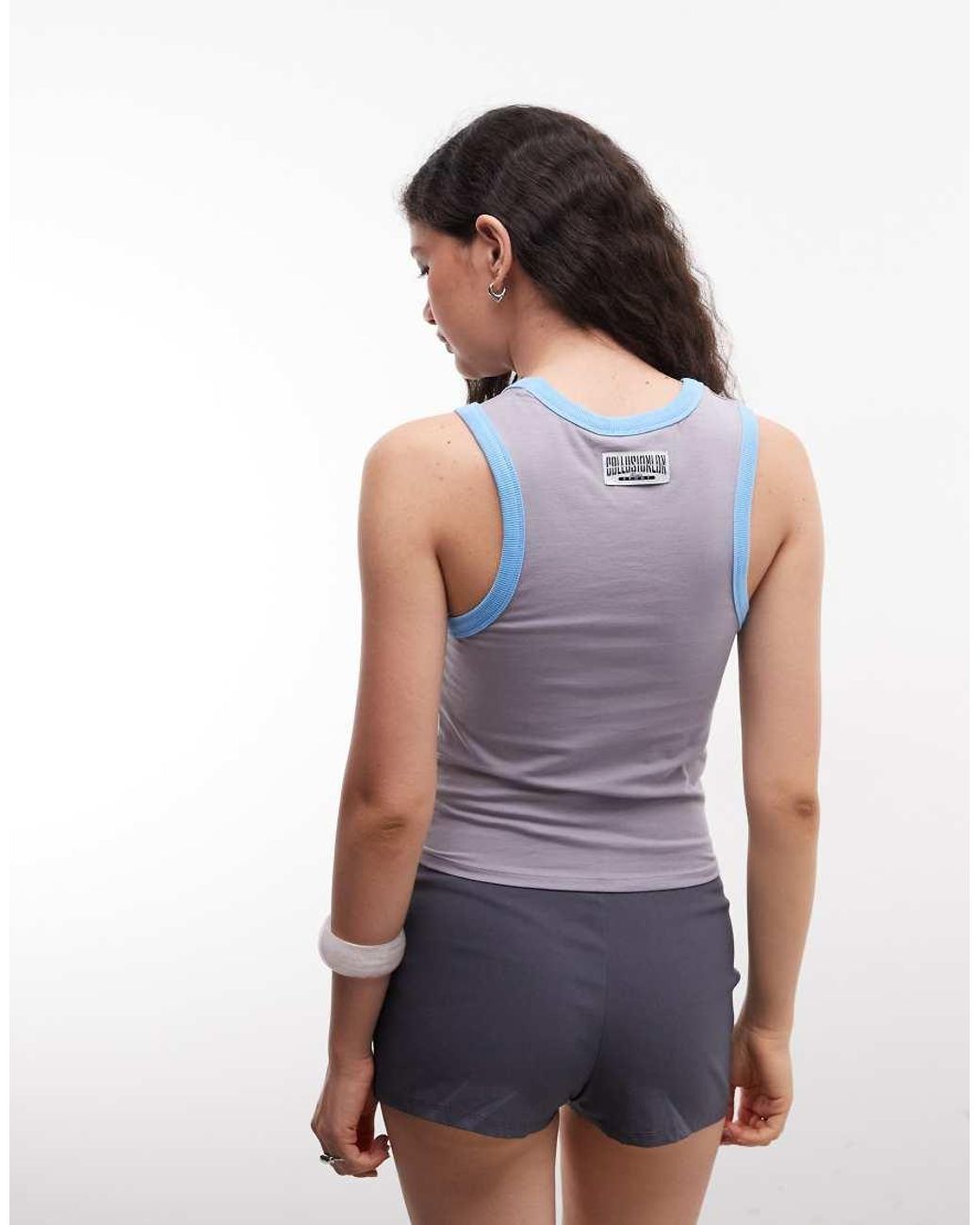 Collusion Gray Contrast Neck Sporty Racer Vest