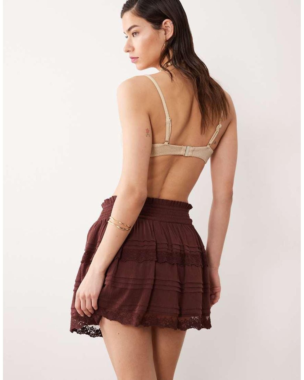 Miss Selfridge Red Beach Cheesecloth Lace Skort