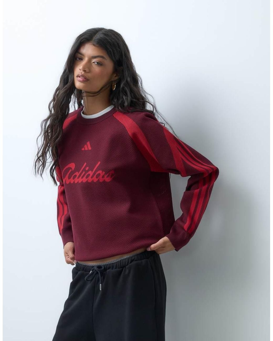 Adidas Originals Red Adidas Sportswsear Logo Jumper
