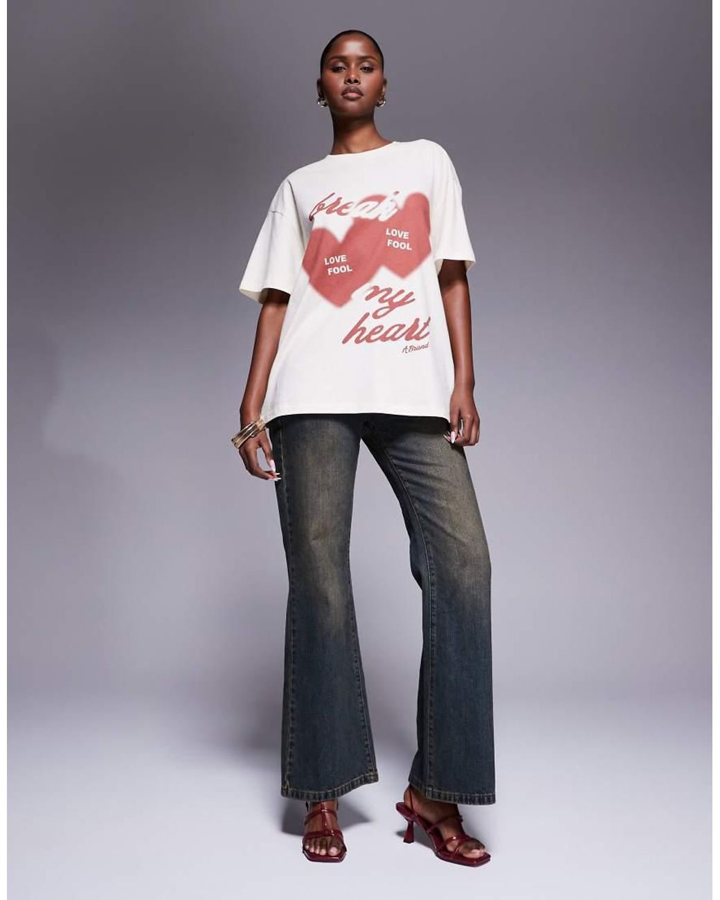 Abrand Jeans Gray Abrand 'break My Heart' Graphic Oversized Tee