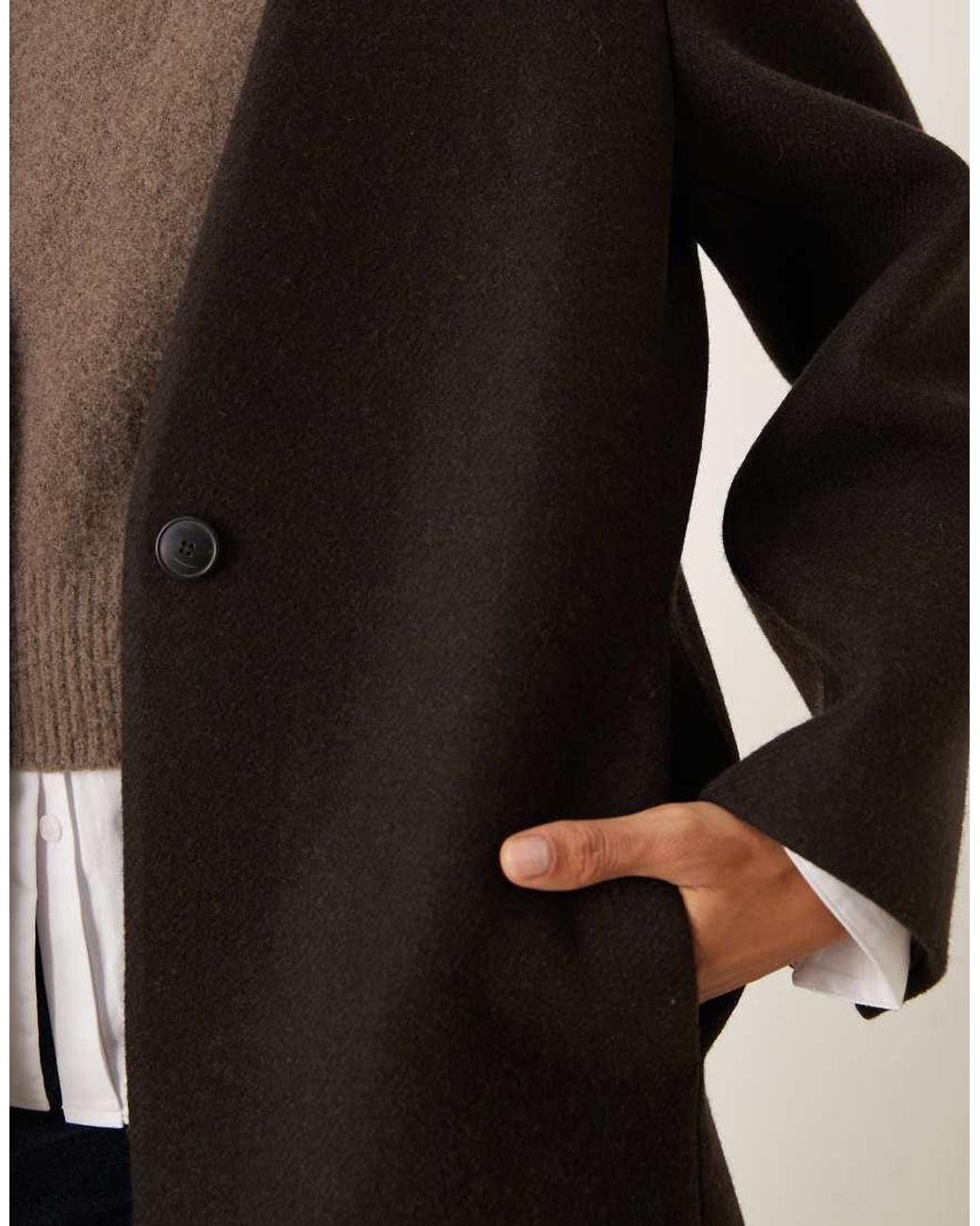 Mango Brown Capsule Wool Mix Collarless Tailored Maxi Coat