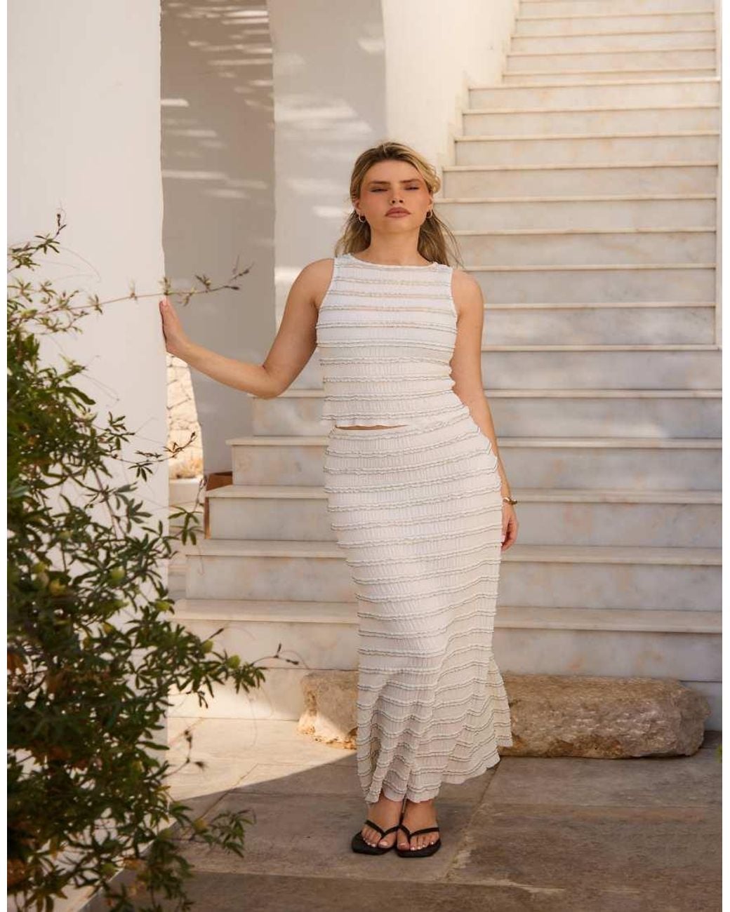 South Beach Gray Textured Frill Maxi Skirt