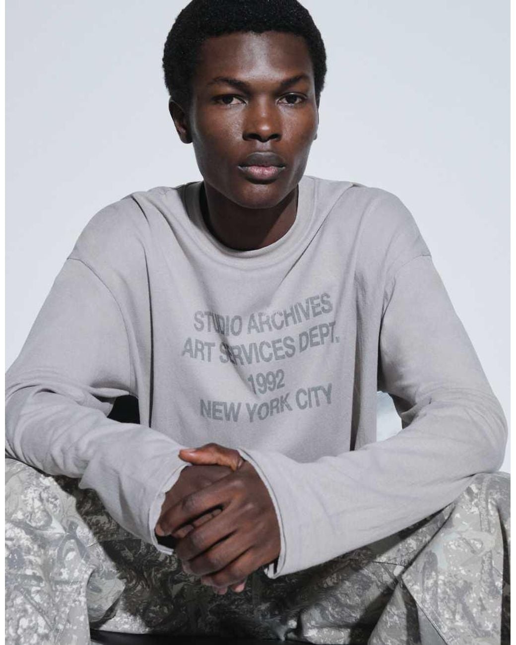 ASOS Blue Boxy Oversized Long Sleeve T-shirt With Text Graphic for men
