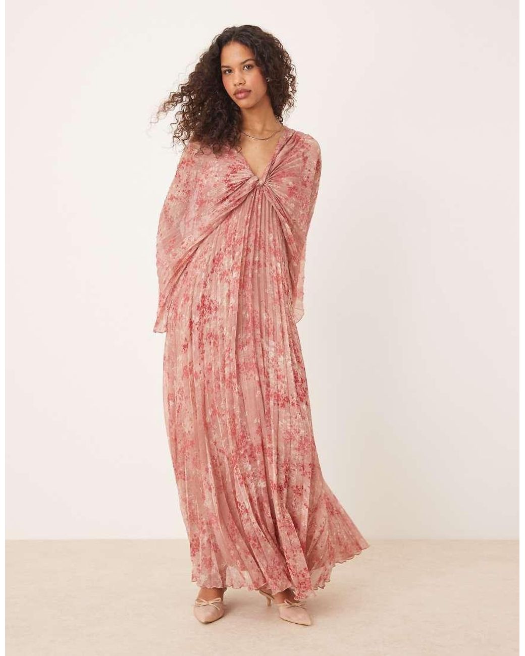 ASOS Pink Pleated Chiffon Twist Front Maxi Dress