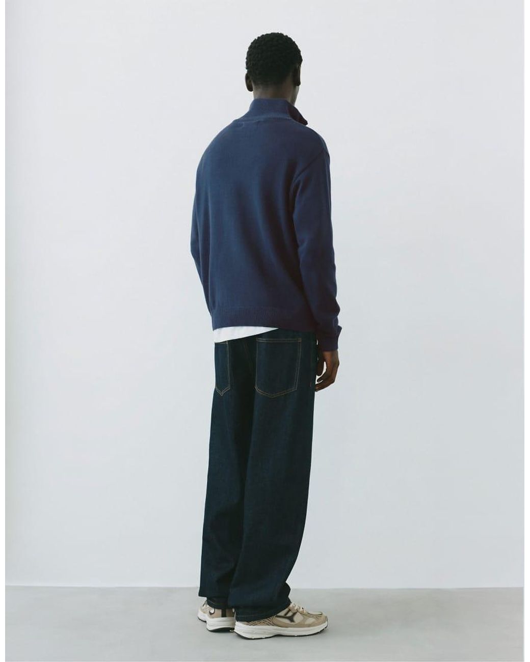 Pull&Bear Blue Embroidered Quarter-zip Sweatshirt for men