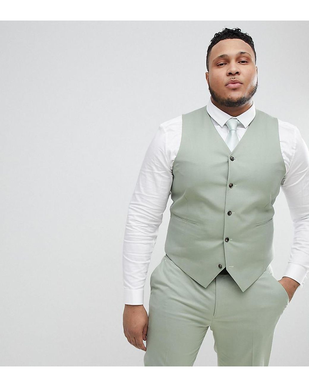 ASOS Plus Wedding Skinny Suit Vest In Sage Green for Men | Lyst