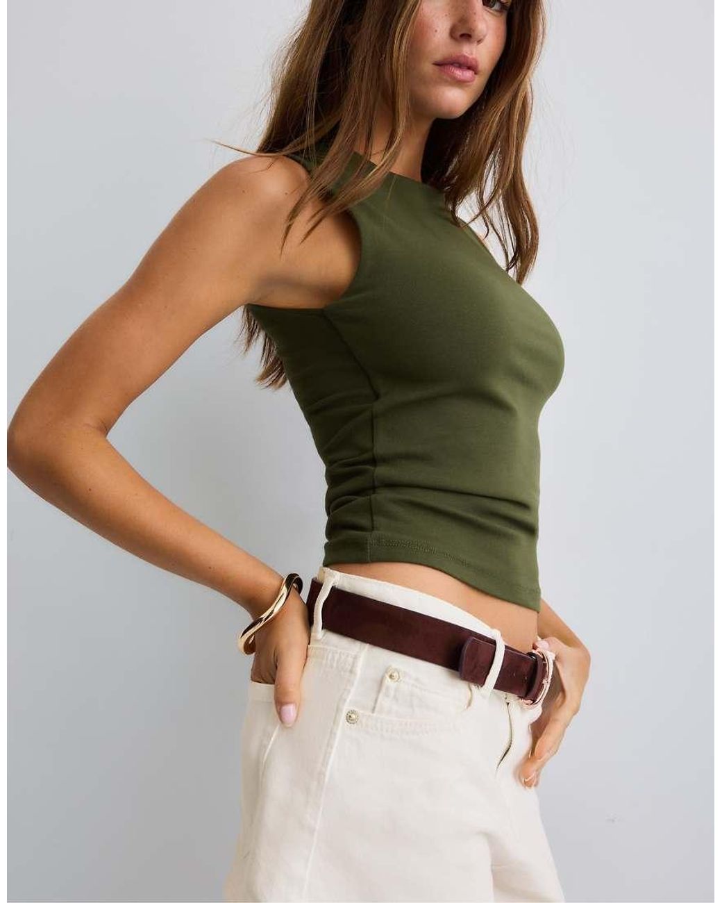 Stradivarius Green Basic Sleeveless T-shirt