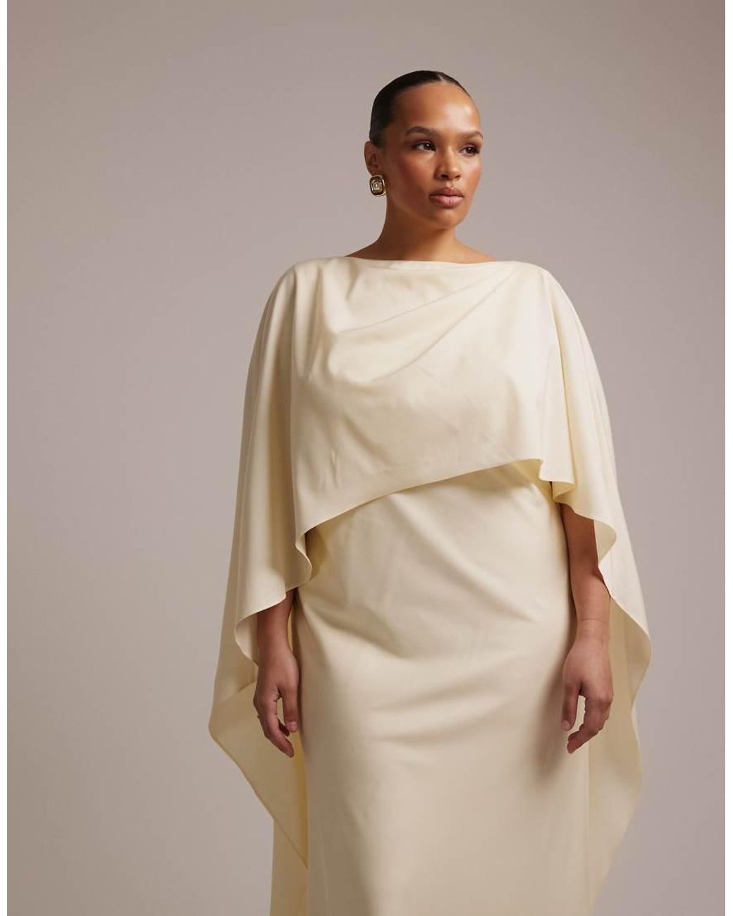 ASOS Natural Asos Design Curve Cape Overlay Low Back Maxi Wedding Dress