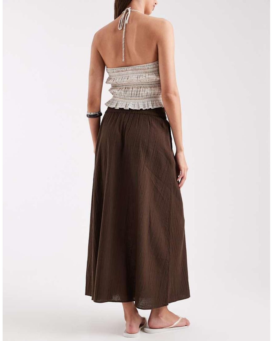 ONLY Brown Linen Look Midaxi Skirt