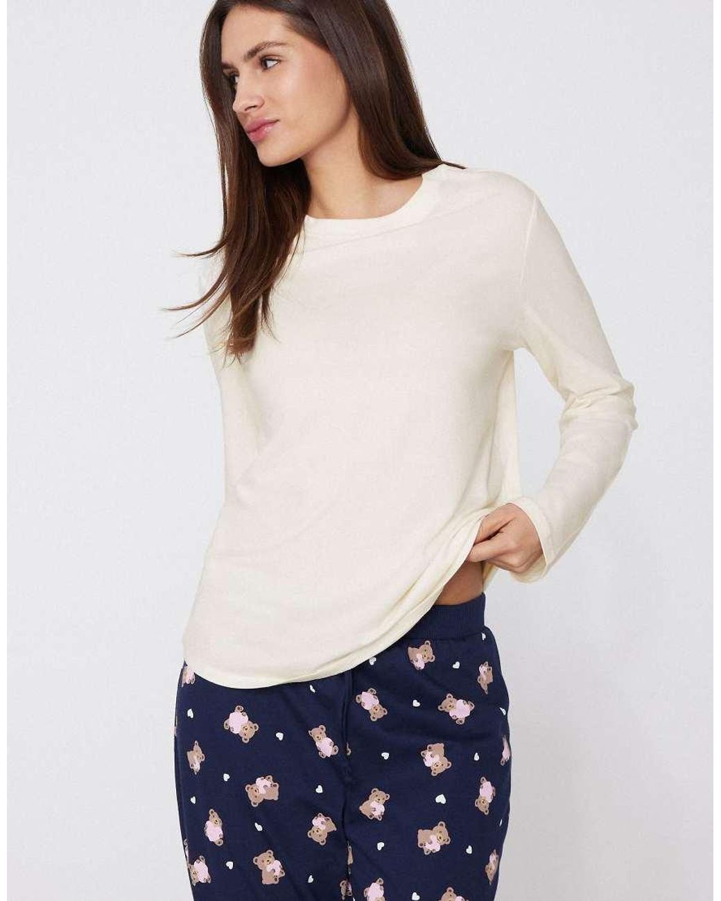 Tezenis White Cotton Modal Long Sleeve Round Neck Top