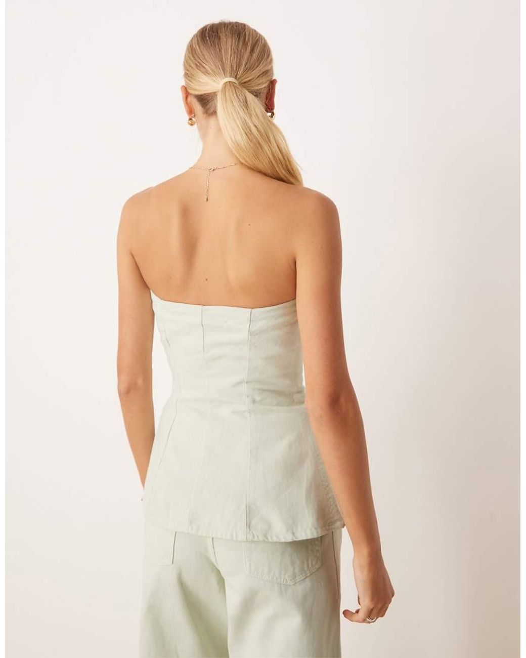 Mango Natural Denim Bandeau Soft Peplum Silhouette Co-ord With Side Zip