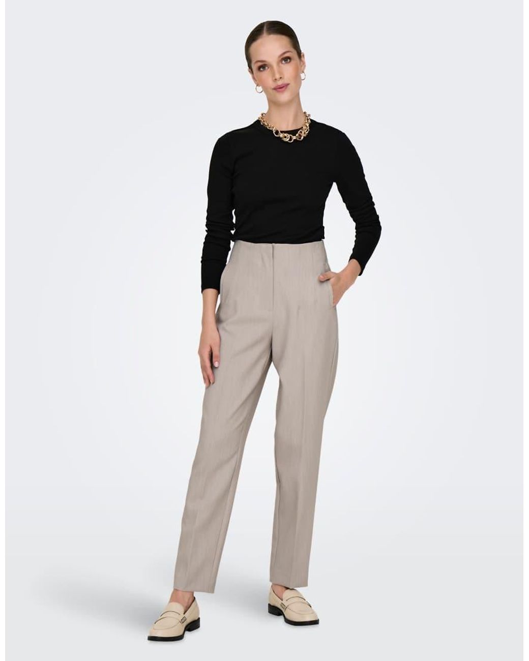 Raven Pantalones De Talle Alto En-Gris ONLY de color Natural