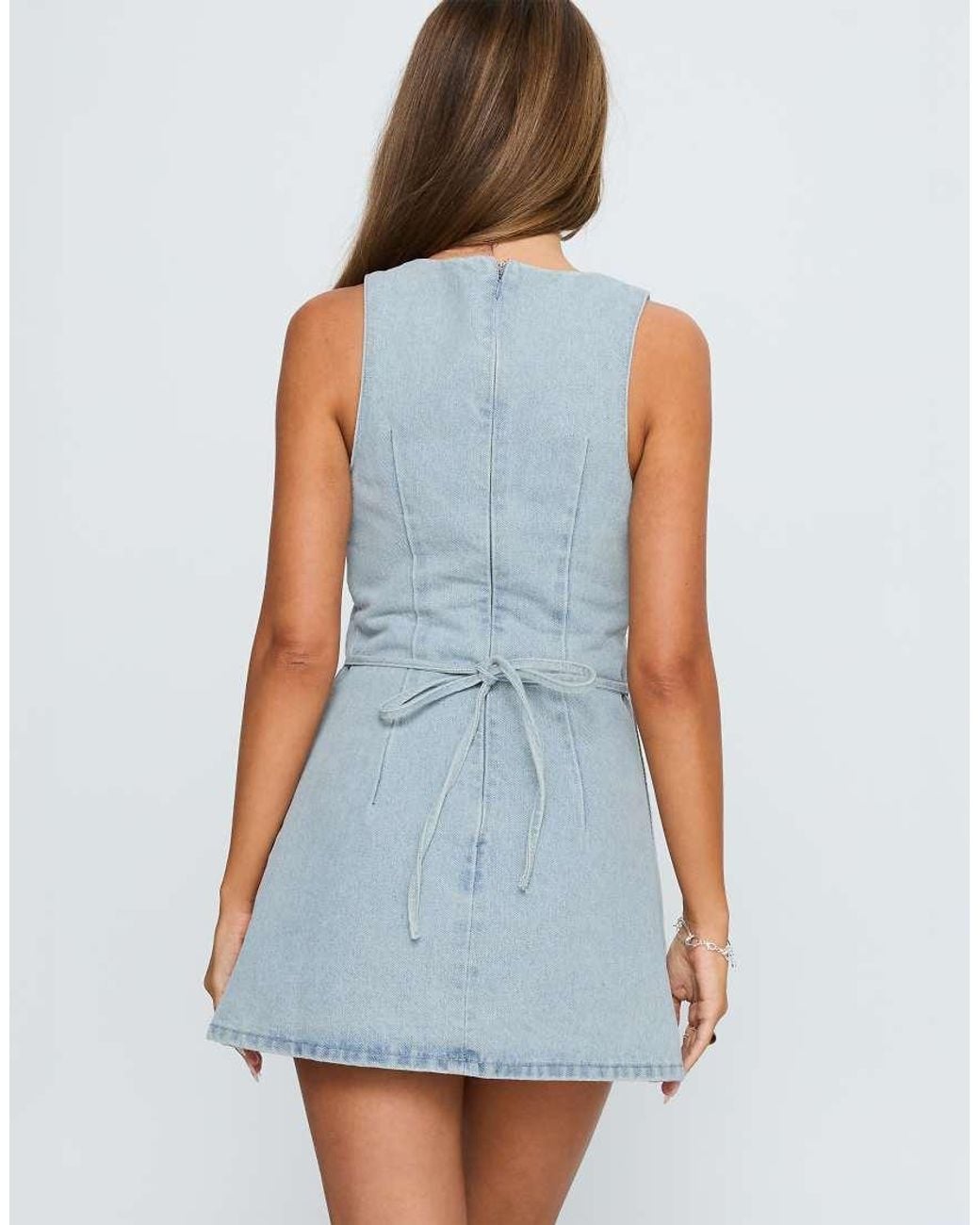 Princess Polly Blue Ainsleigh Cotton Rich Denim Tie Back Detail Mini Dress