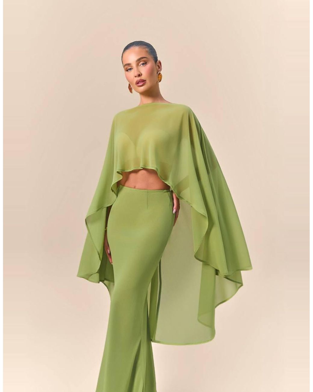 Wanderdoll Green X Emma Milton Primrose Chiffon Fishtail Maxi Skirt