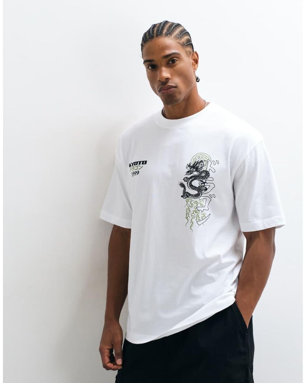 ASOS White Relaxed T-shirt With Dragon Graphic for men