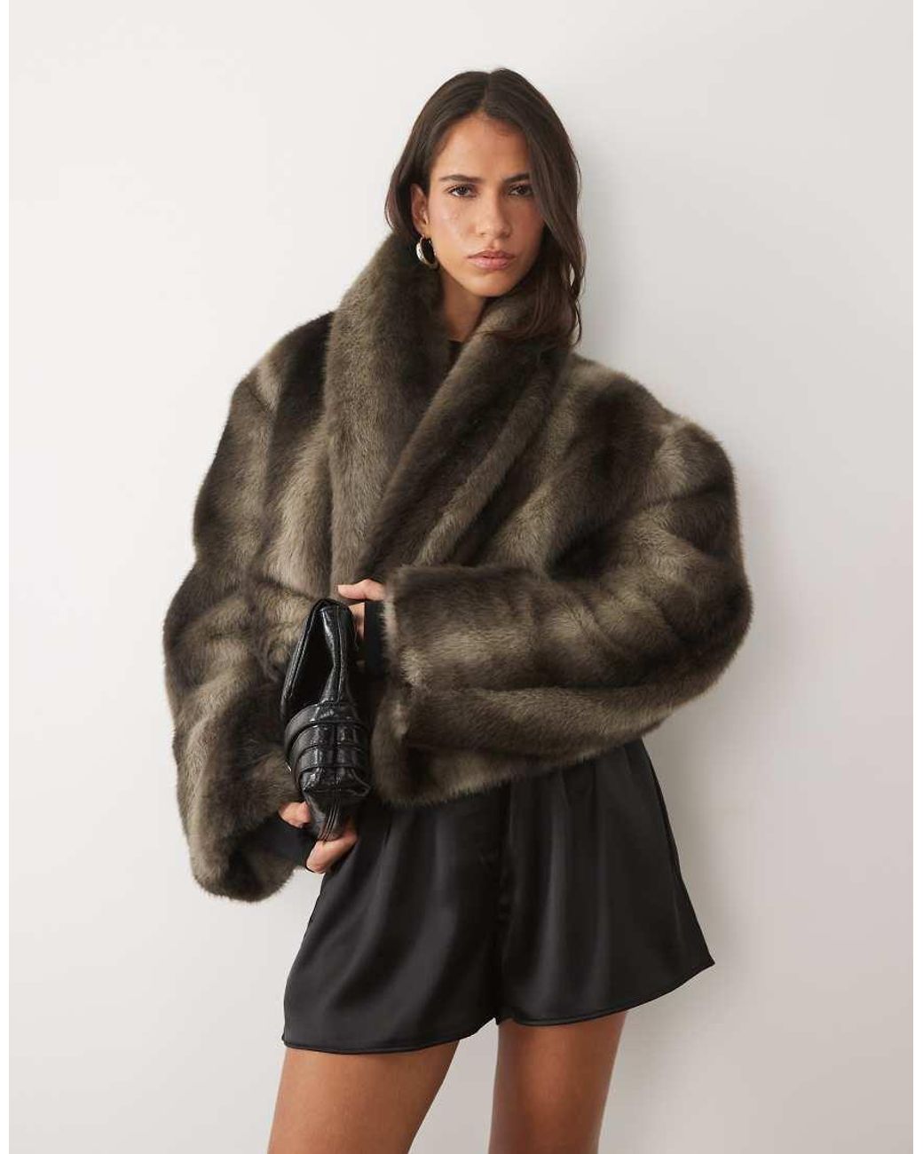 AFRM Brown Stephanie Faux Fur Barrel Crop Jacket