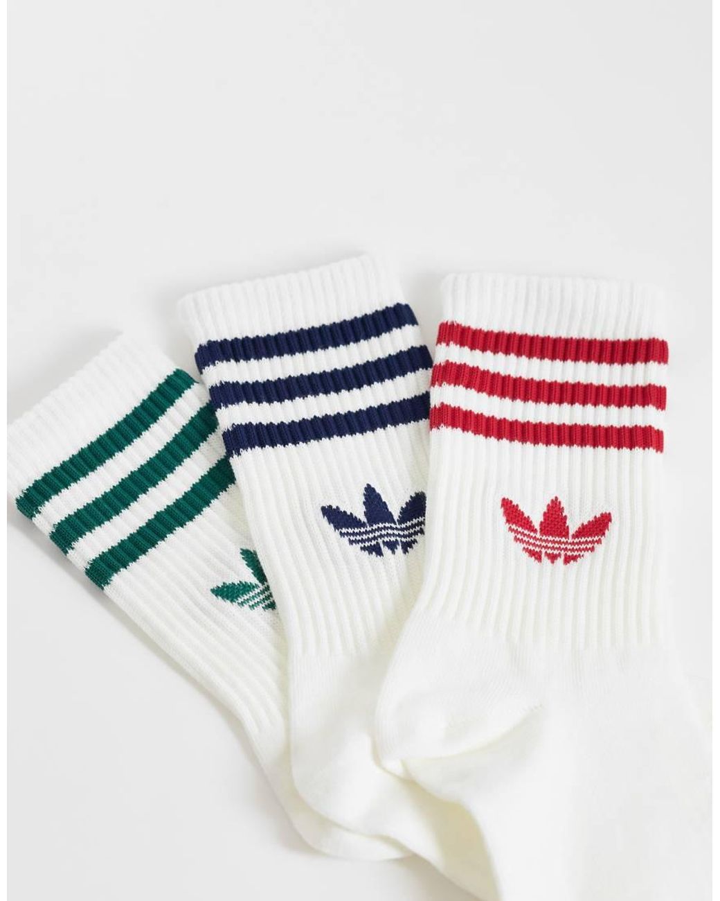 Adidas Originals White 3 Pack Three Stripe Crew Socks