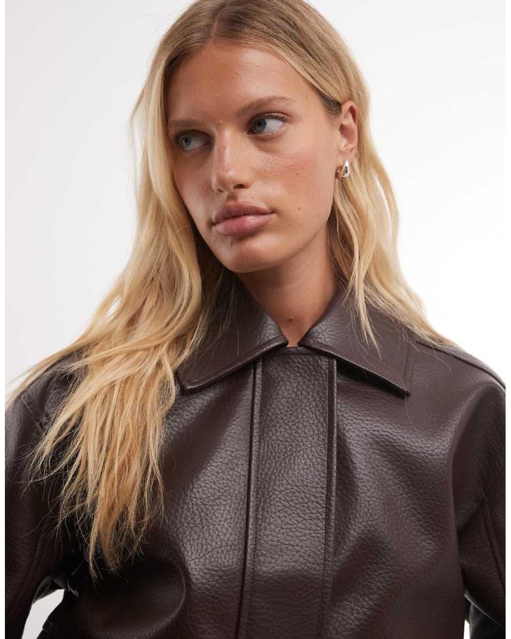 French Connection Black Faux Leather Bomber Jacket
