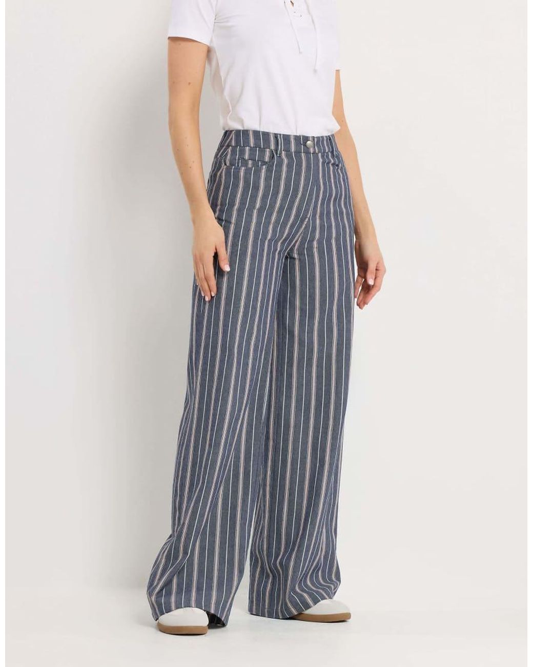Long Tall Sally Blue Stripe Denim Wide Leg Jeans