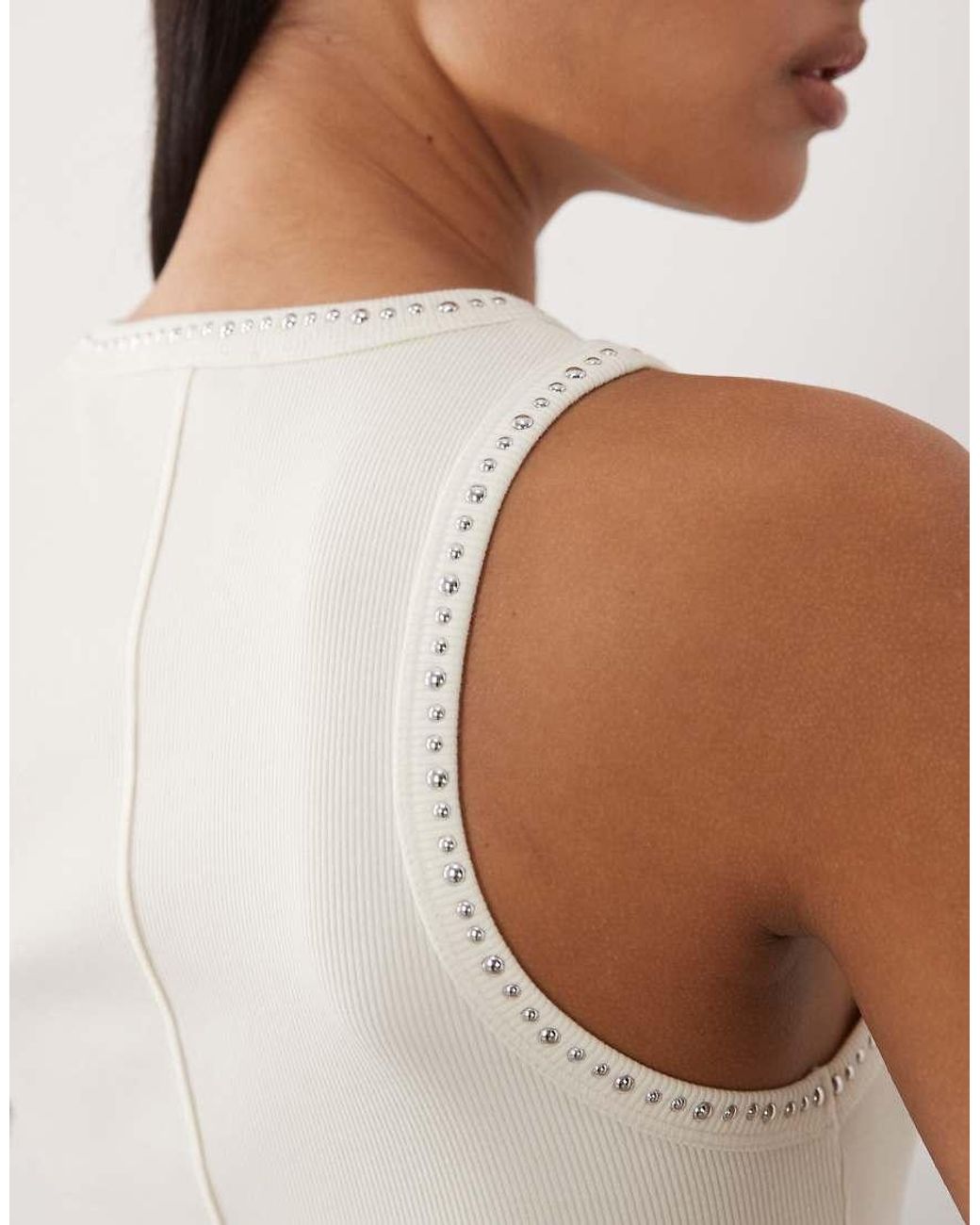 Mango White Cotton Mix Faux Pearl Detail Racer Vest