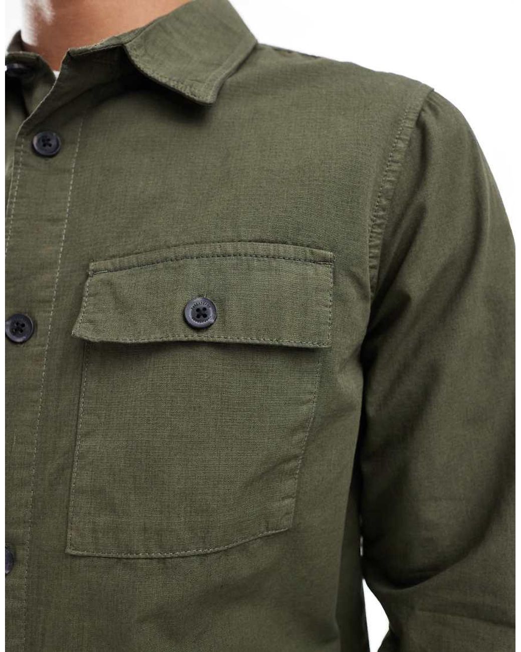 Threadbare Green Lightweight Cotton Overshirt for men