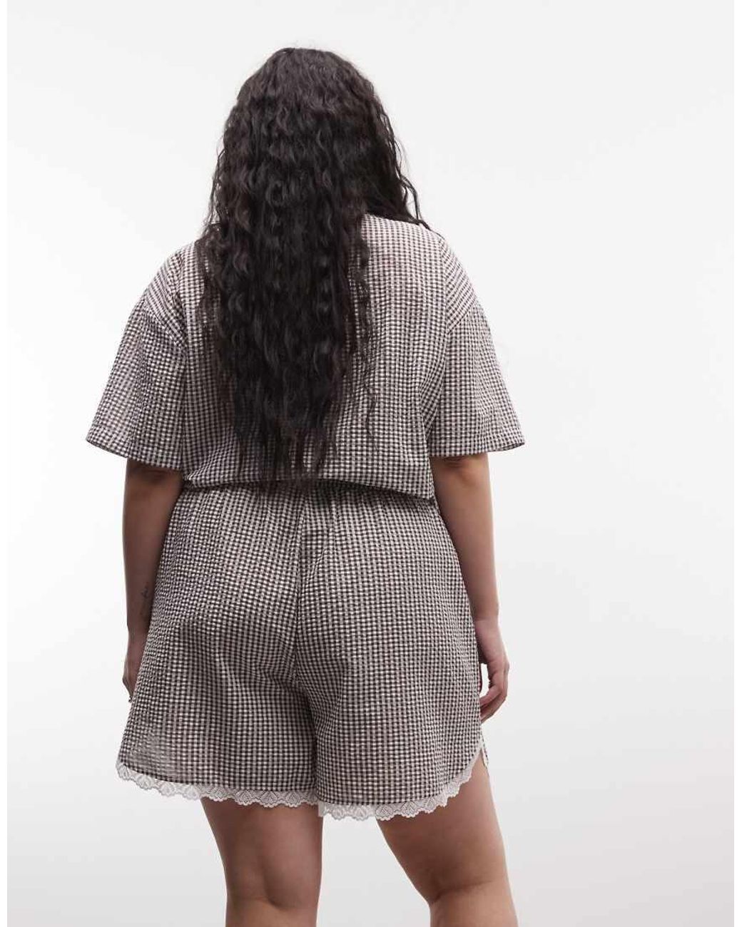 Noisy May Gray Seersucker Short With Lace Trim Co-ord