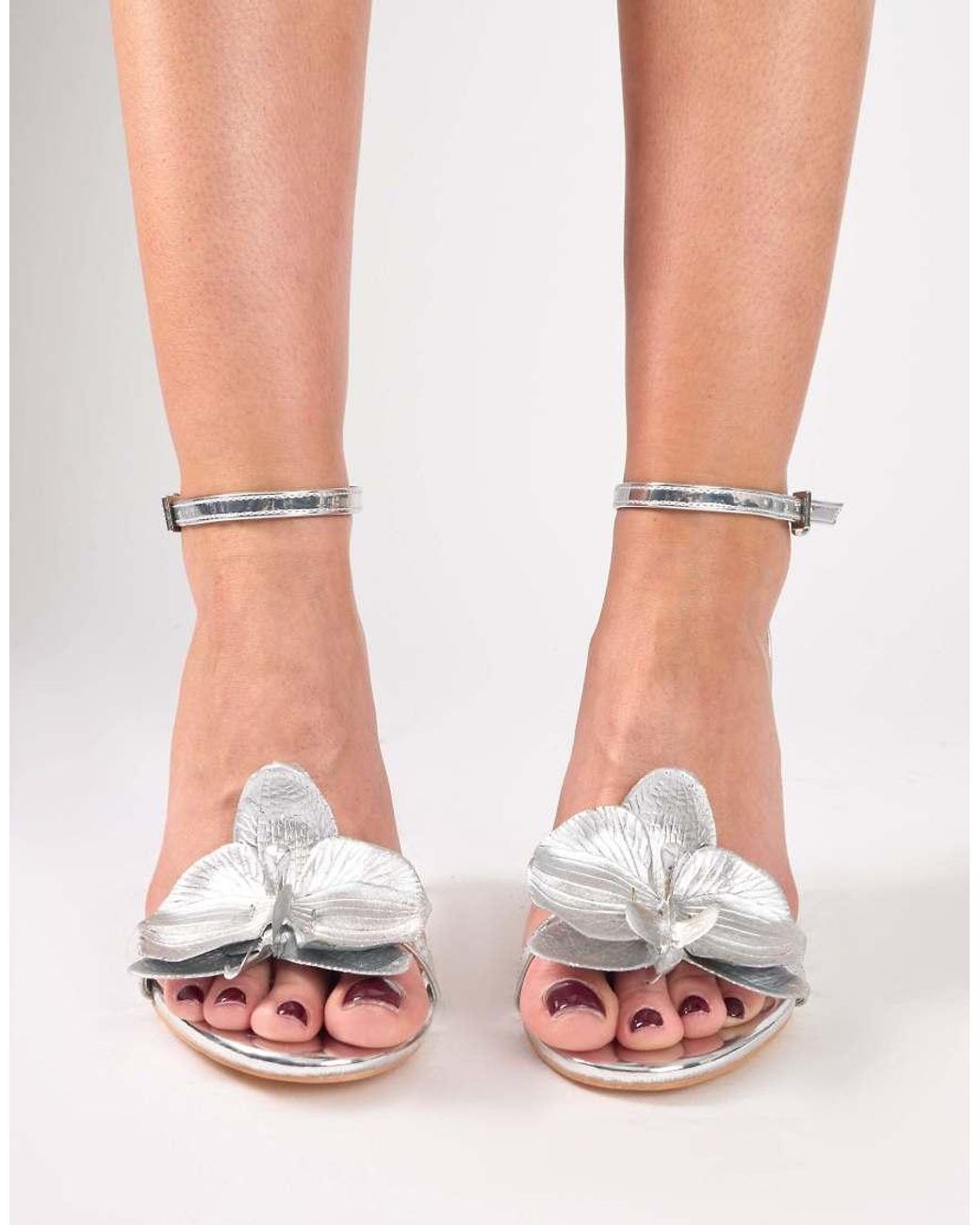 Public Desire Pink Mica Silver Chrome Orchid Barely There Heels