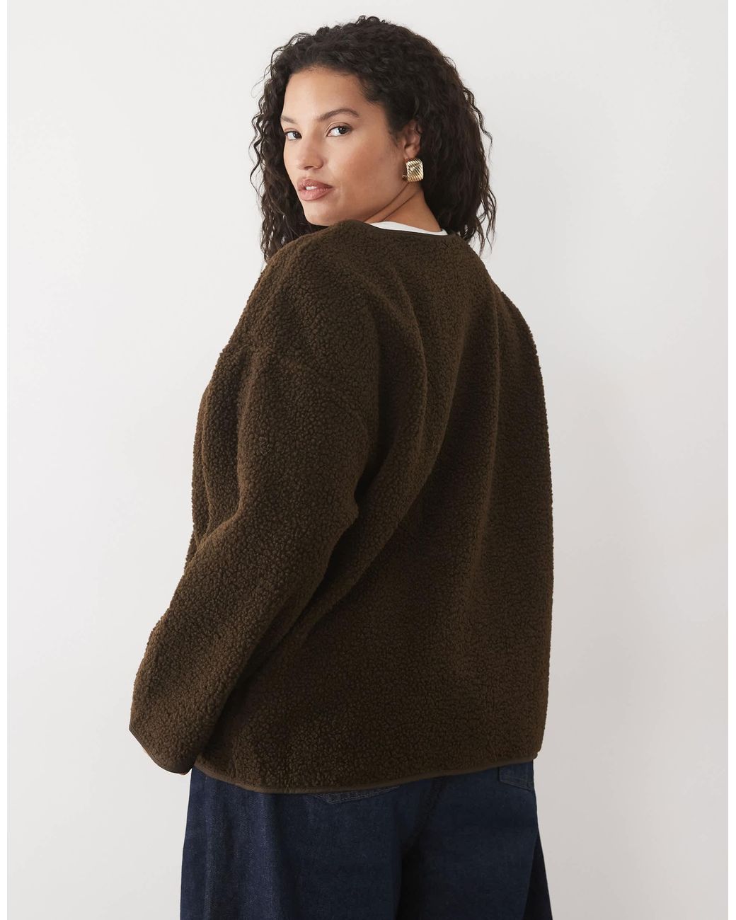 Vila Curve Brown V Neck Teddy Jacket
