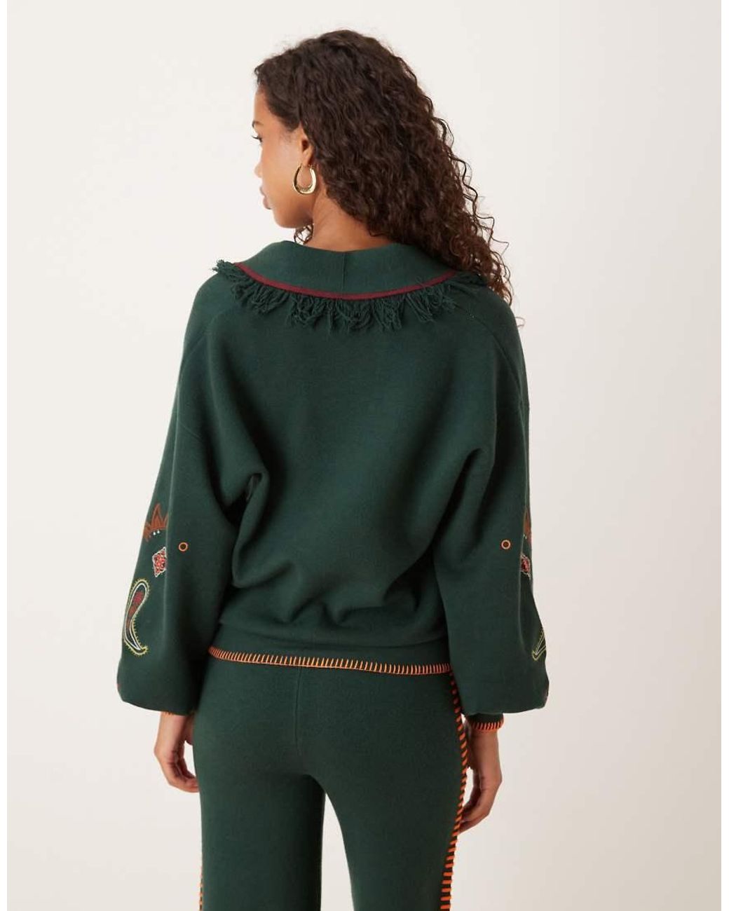 Never Fully Dressed Green Safari Embroidered Knitted Cardigan