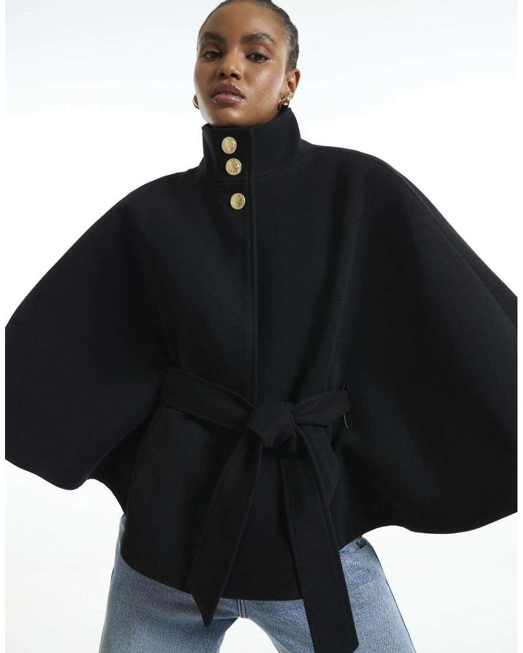River Island Blue Funnel Neck Belted Cape Coat