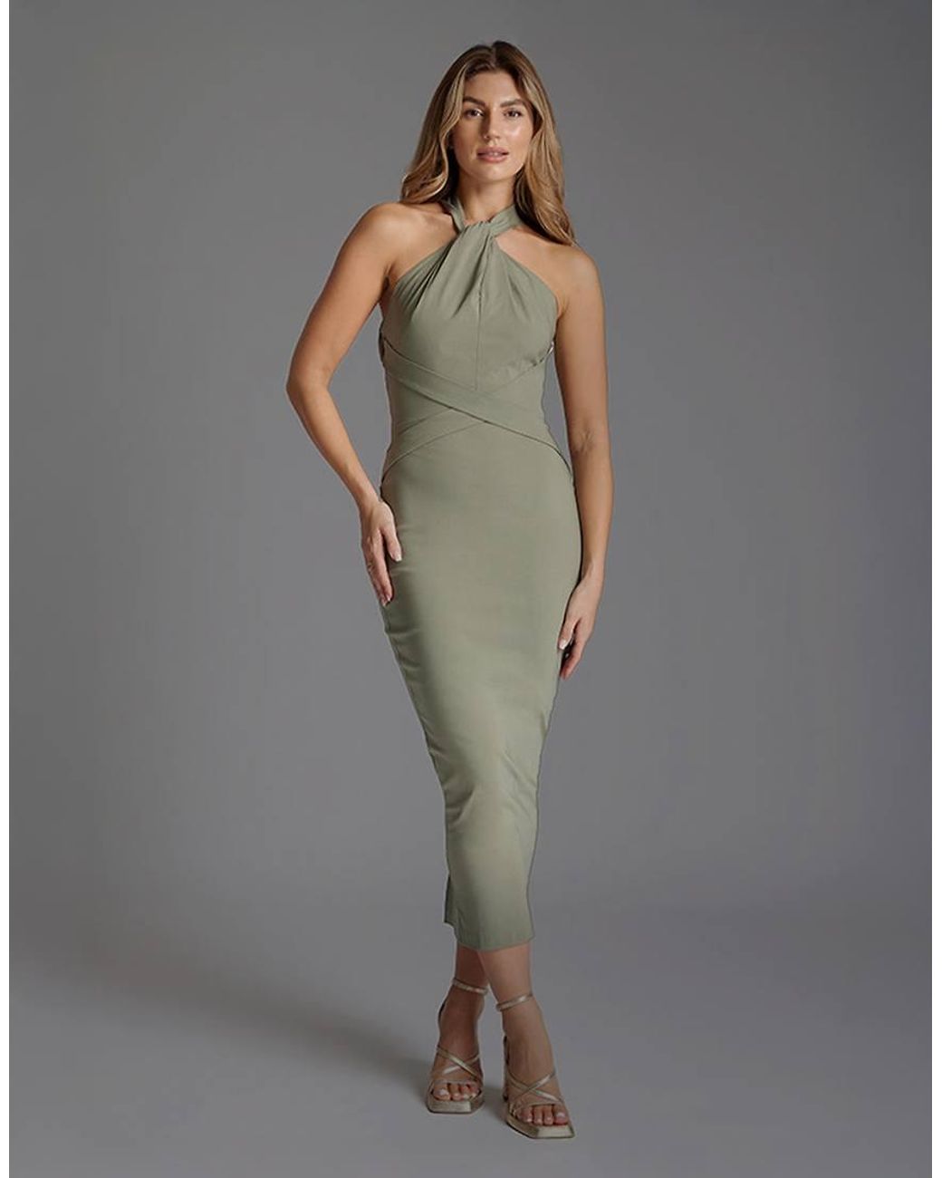 Vesper Gray Halter Neck Midaxi Dress With Straps