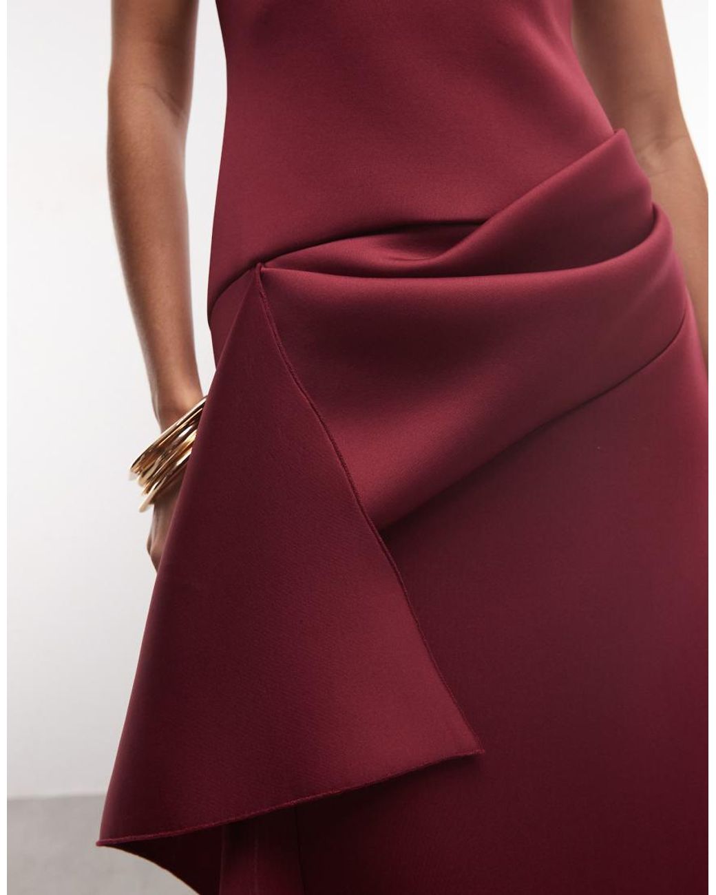 ASOS Red Square Neck Maxi Dress With Hitched Skirt Detail
