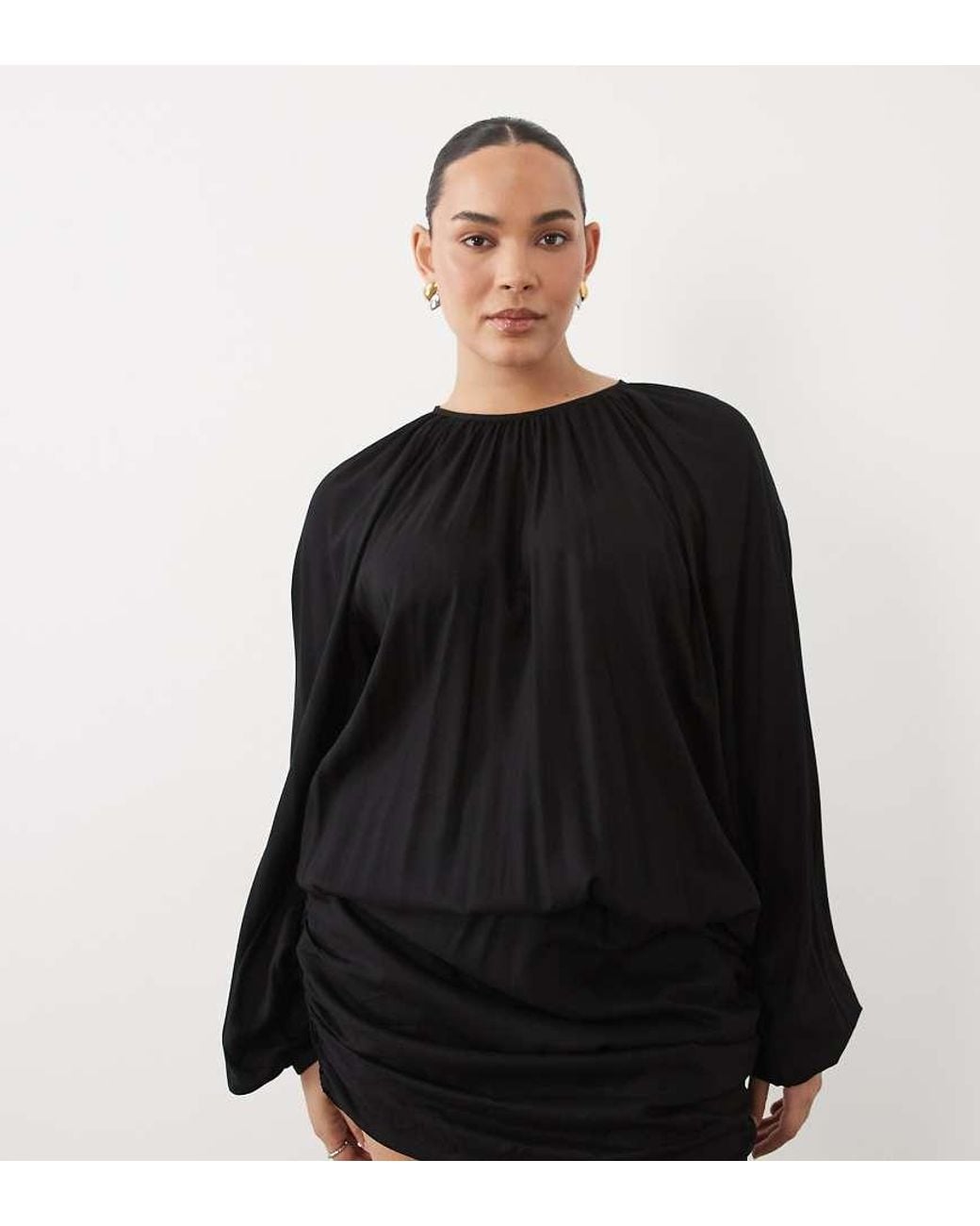 ASOS Black Asos Design Curve Crew Neck Mini Dress With Gathered Skirt Detail