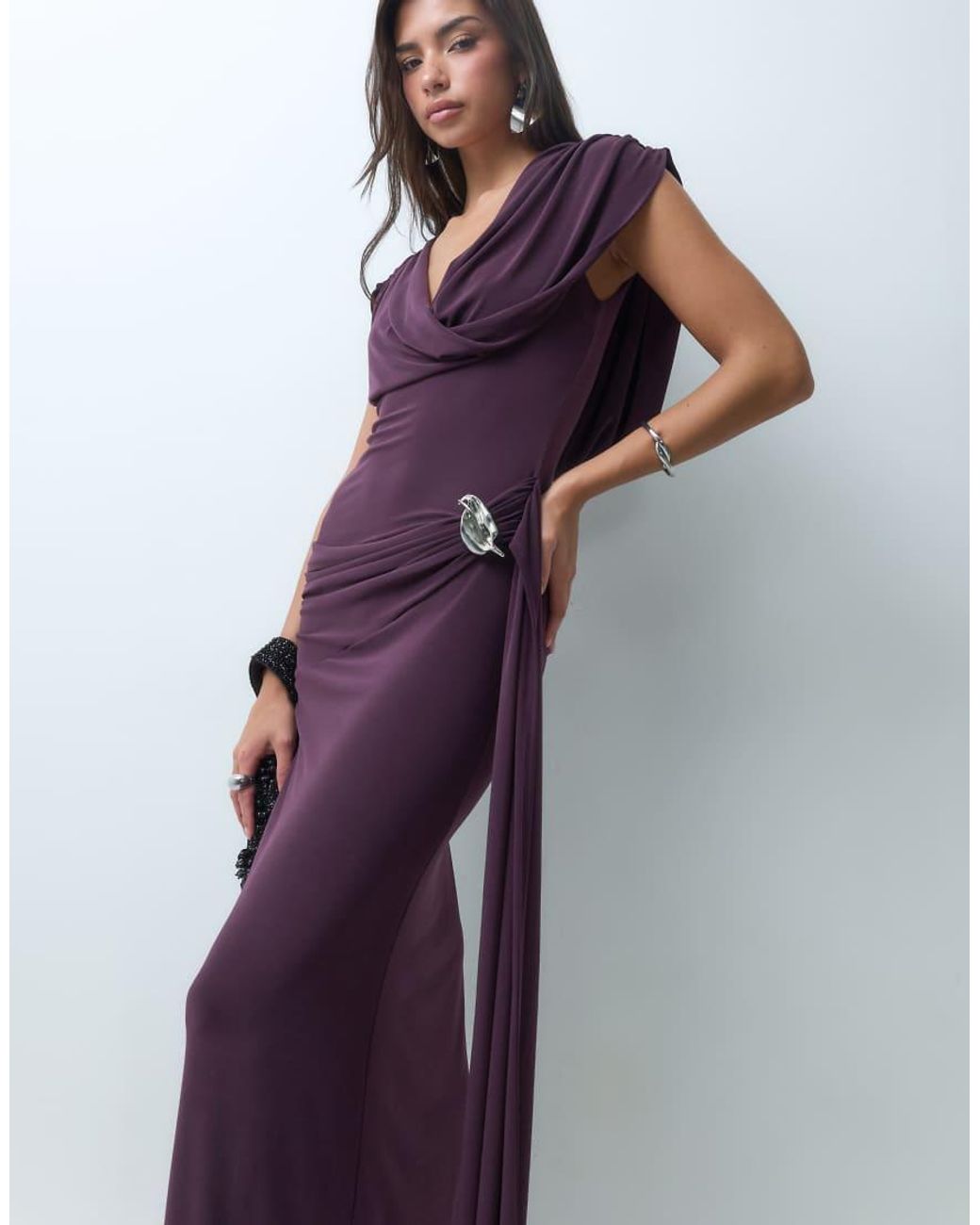 ASOS Blue Draped Bodice Maxi Dress With Trim Waist