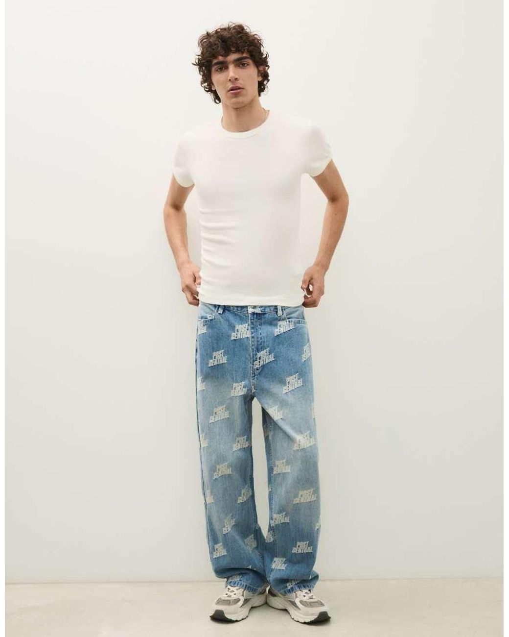 Bershka Blue Jacquard Trousers for men