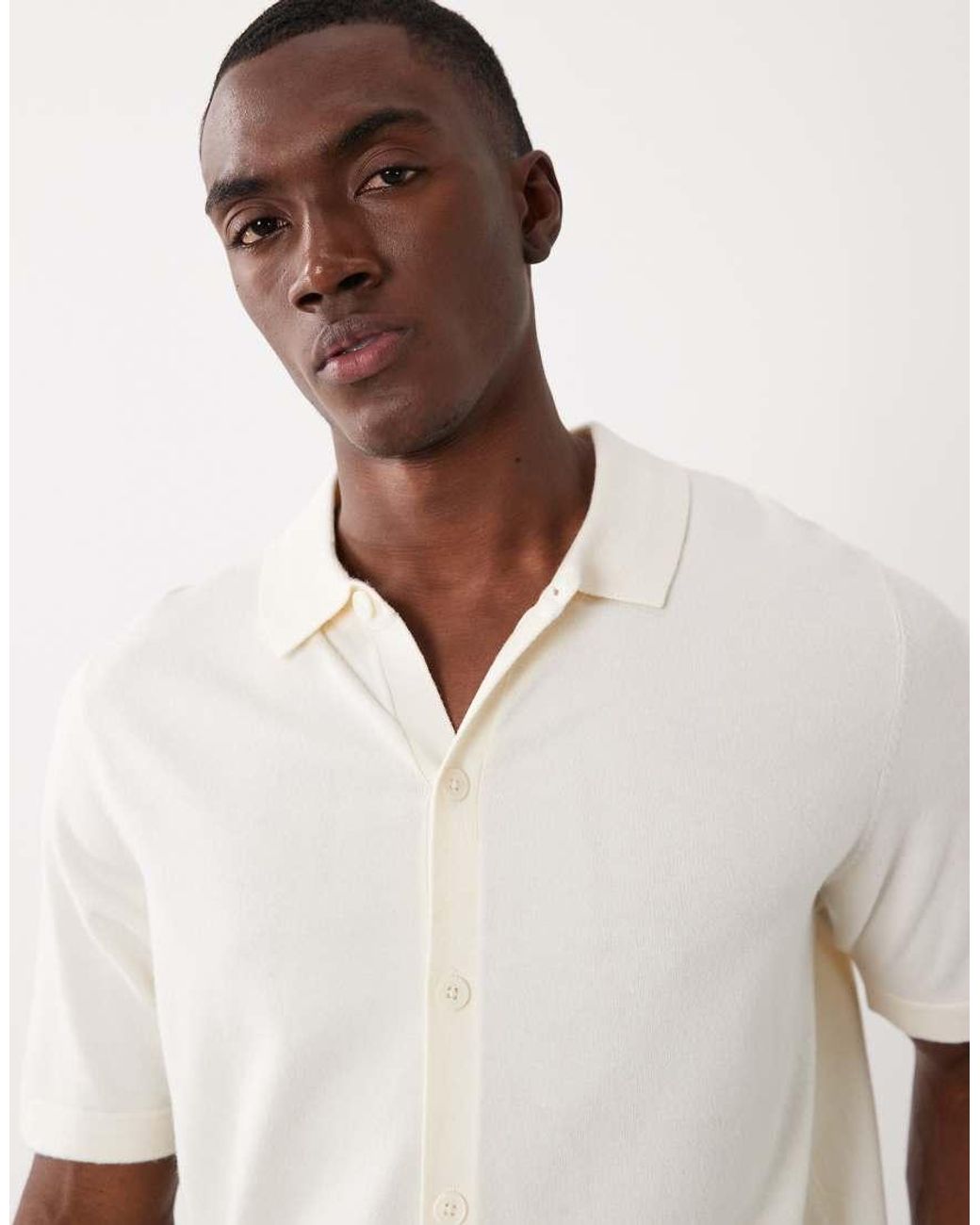 Threadbare White Relaxed Fit Knitted Short Sleeve Shirt for men