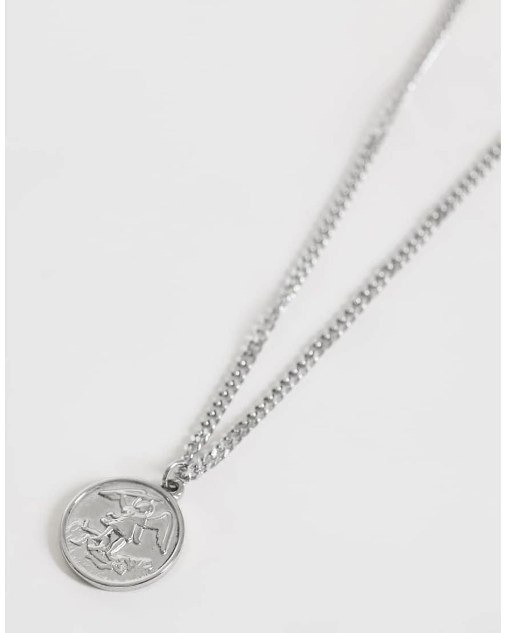 ASOS White Waterproof Stainless Steel Engraved Coin Pendant Necklace for men