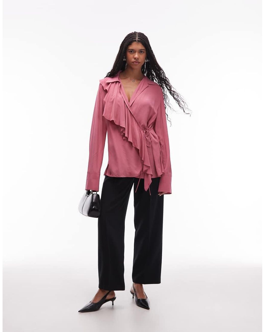 & Other Stories Red Semi Sheer Boho Blouse With Asymmetric Ruffle