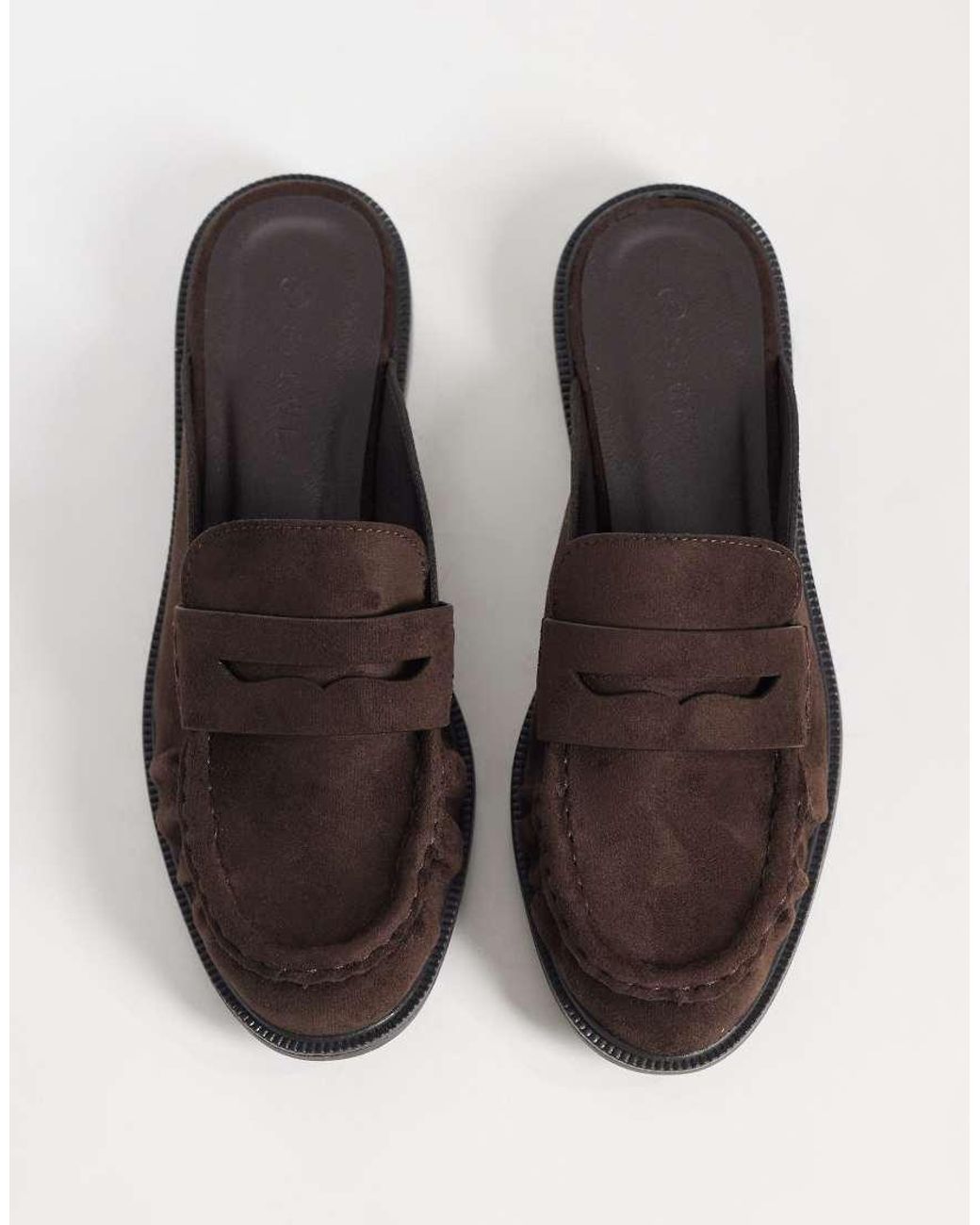 SEQWL Brown Cadilliac Faux Suede Penny Loafer Mules