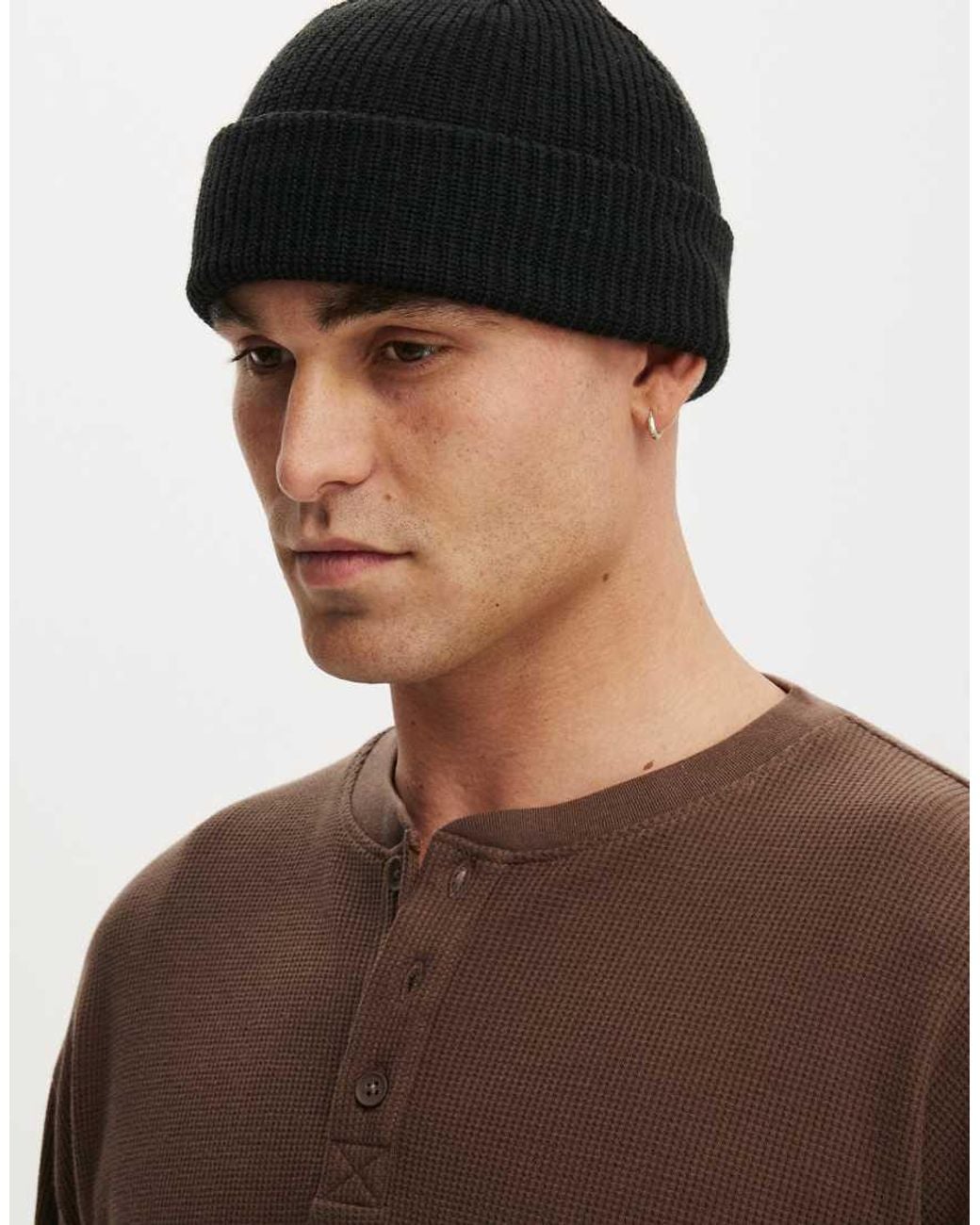 Cotton On Black Heavy Knit Beanie for men