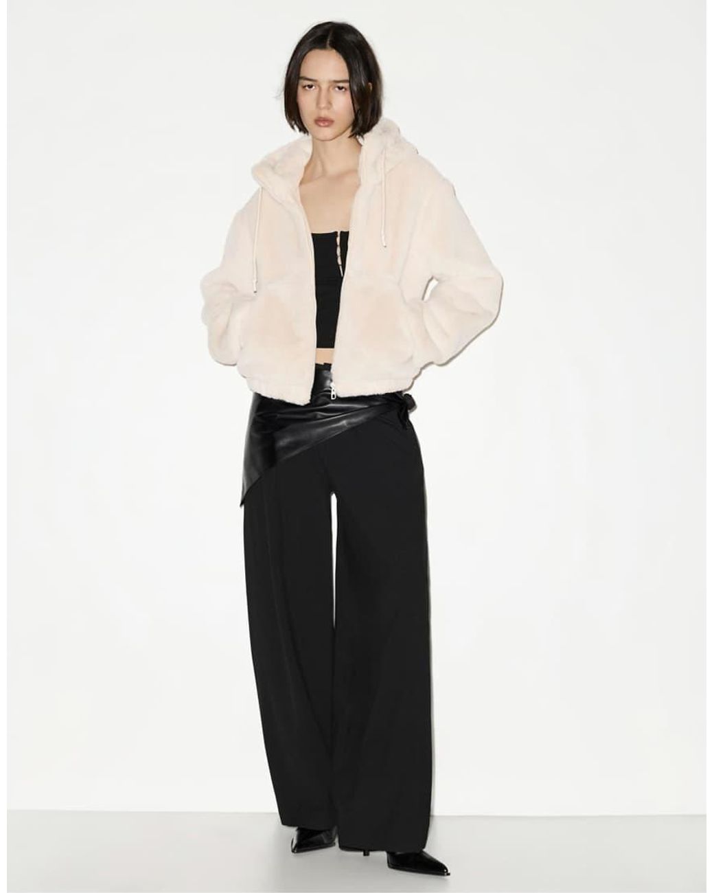 Pull&Bear Natural Faux Fur Hooded Jacket