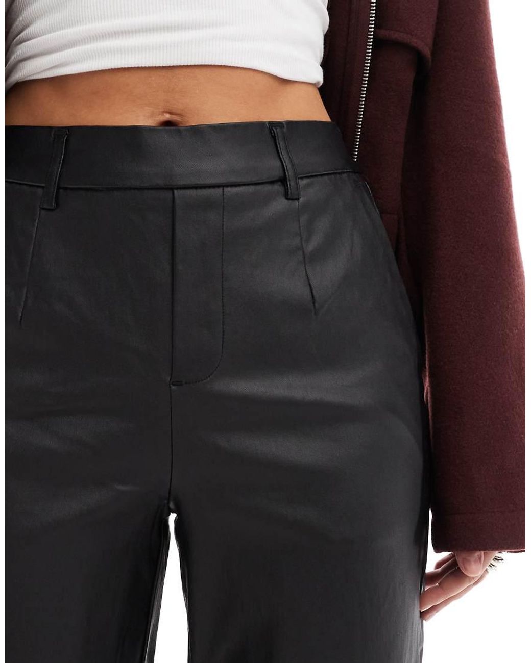 Object Black Tailored Coated Wide Leg Trousers