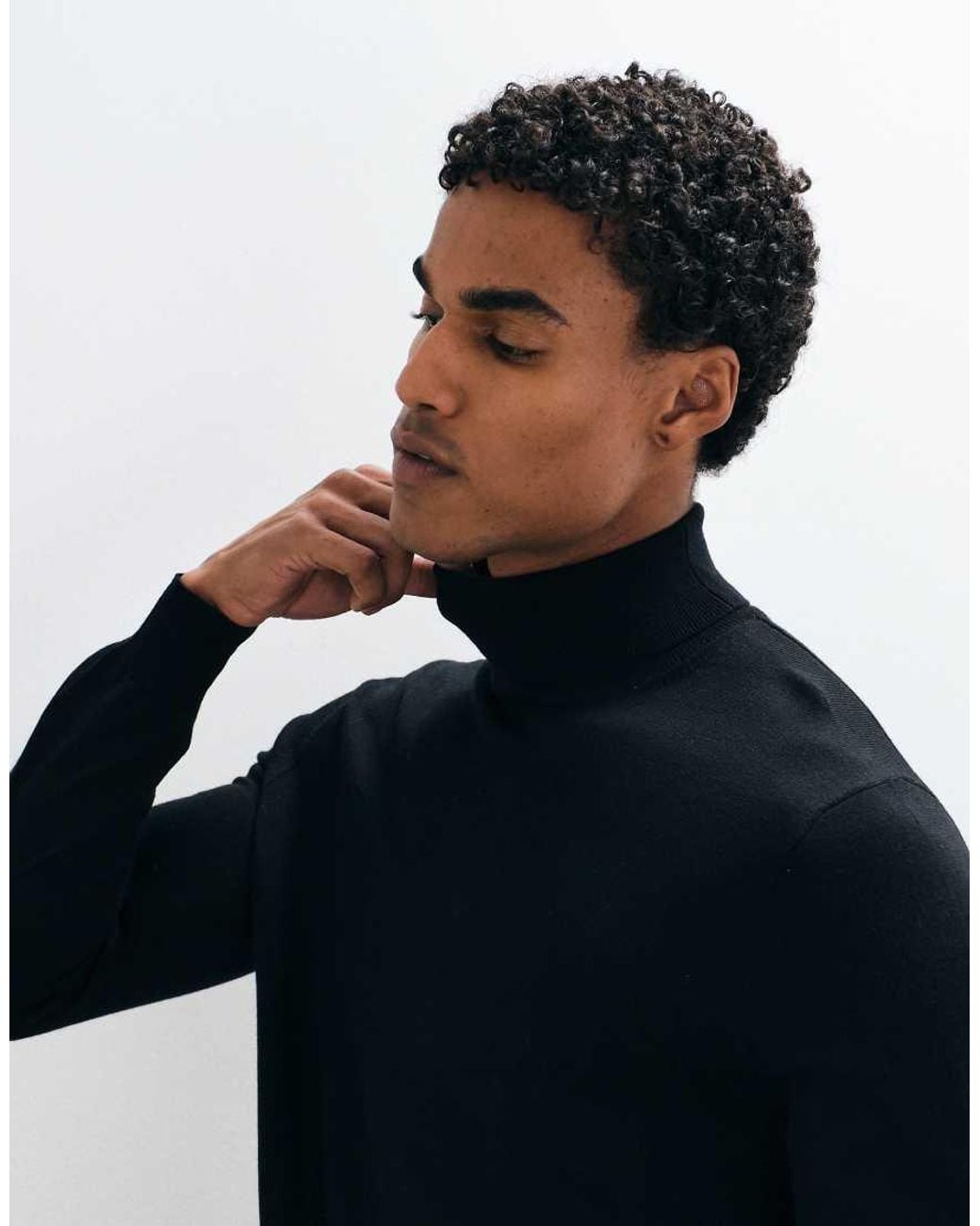 Mango Blue High Neck Knitted Sweater for men