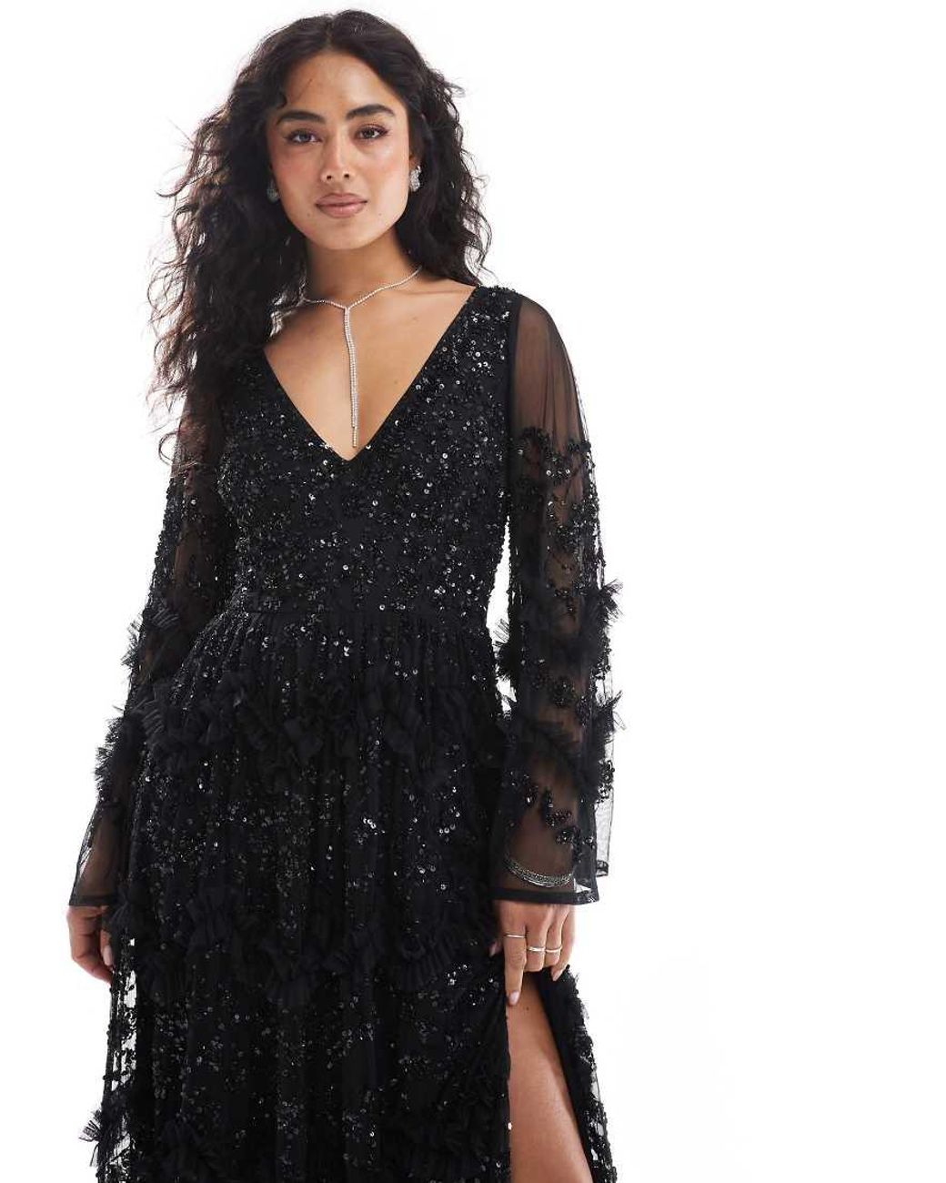 Maya Black Fully Embellished Maxi Dress