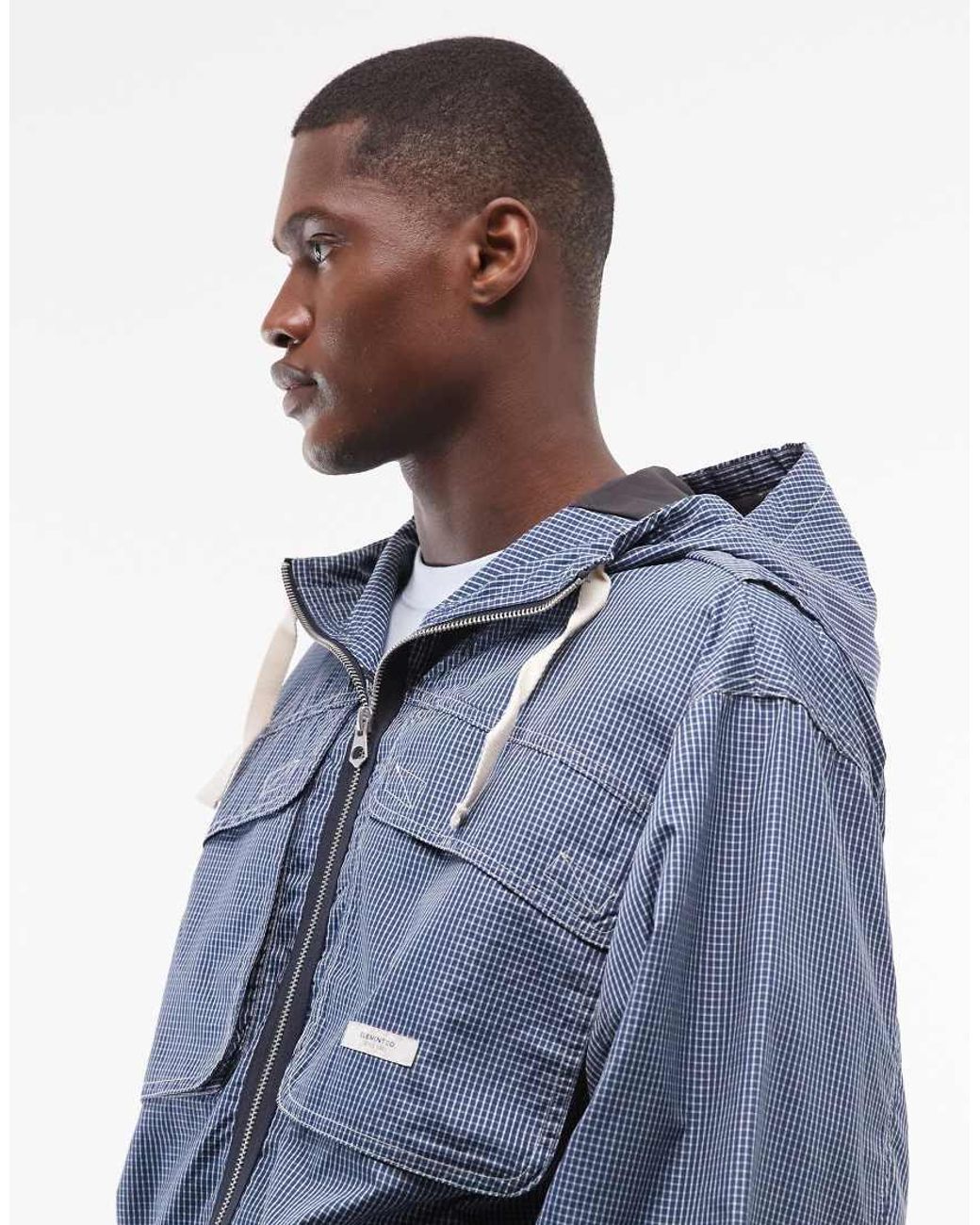 Element Blue Gingham Hooded Parka Jacket for men