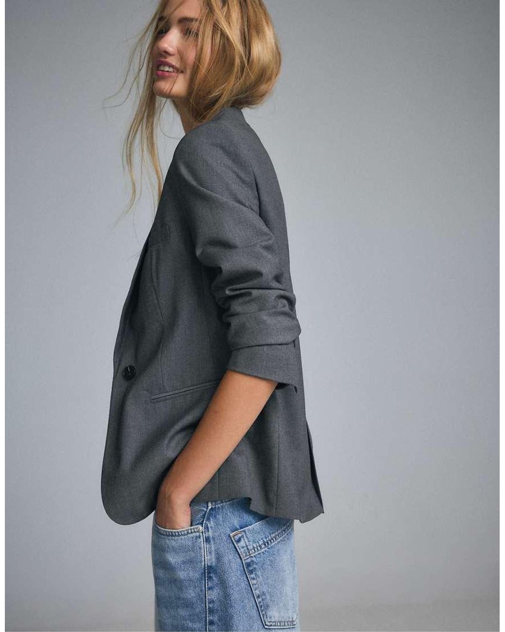 Stradivarius Blue Button Blazer