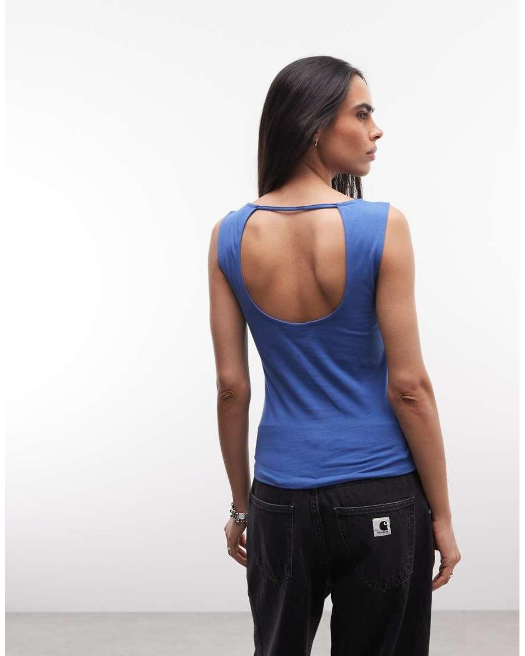 Weekday Blue Slash Neck Tank Top With Open Back