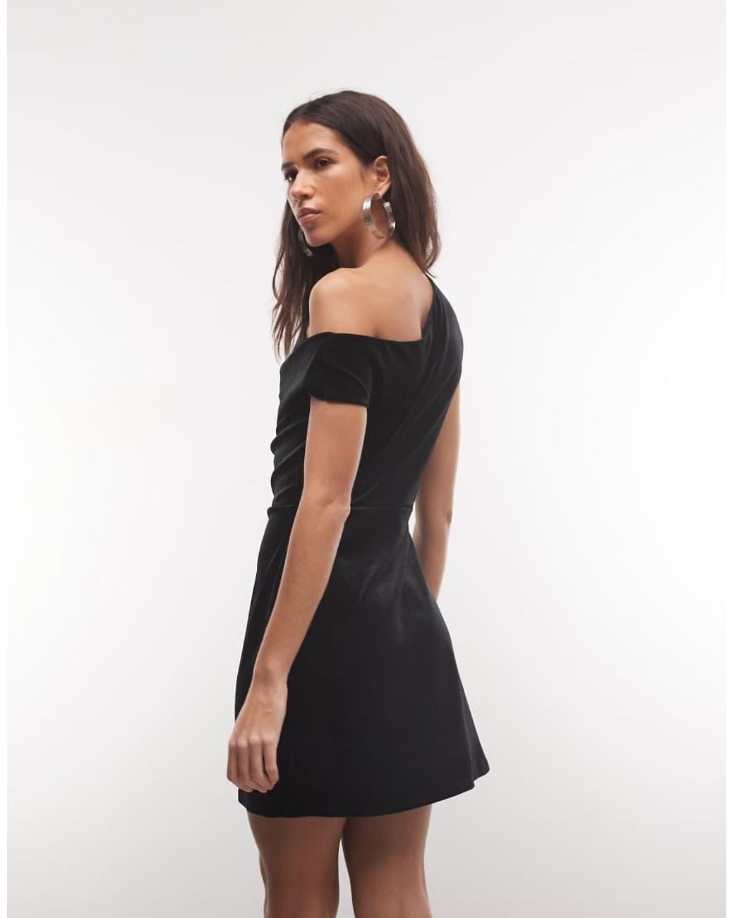 ASOS Black Off The Shoulder Velvet Drape Mini Dress
